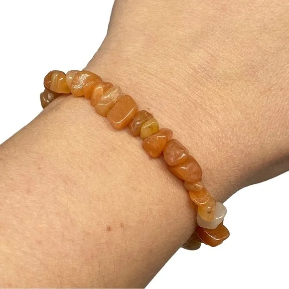 Peach Aventurine Gemstone Chips Beaded Stretch Bracelet Stone Boho Beads Orange - Picture 4 of 4
